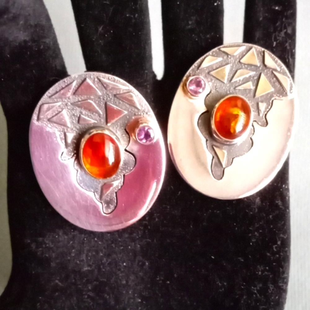 VINTAGE STERLING SILVER, AMBER AND AMETHYST EARRING'S